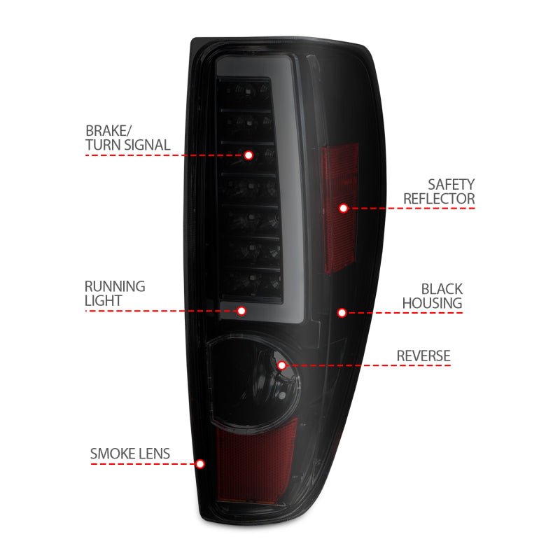 ANZO 2004-2012 Chevrolet Colorado/ GMC Canyon LED Tail Lights w/ Light Bar Black Housing Smoke Lens - Crew Original