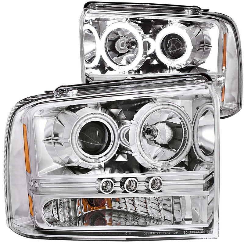 ANZO 2005-2007 Ford Excursion Projector Headlights w/ Halo Chrome w/ LED Strip (CCFL) 1pc - Crew Original