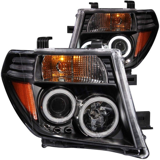 ANZO 2005-2008 Nissan Frontier Projector Headlights w/ Halo Black - Crew Original