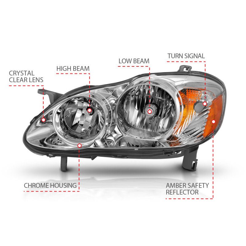 ANZO 2005-2008 Toyota Corolla Crystal Headlight Chrome Amber - Crew Original