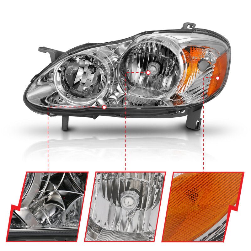 ANZO 2005-2008 Toyota Corolla Crystal Headlight Chrome Amber - Crew Original