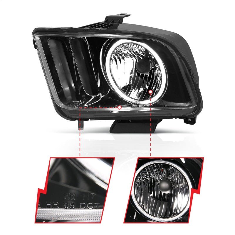 ANZO 2005-2009 Ford Mustang Crystal Headlights w/ Halo Black (CCFL) - Crew Original