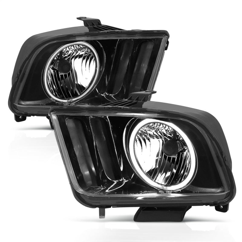 ANZO 2005-2009 Ford Mustang Crystal Headlights w/ Halo Black (CCFL) - Crew Original