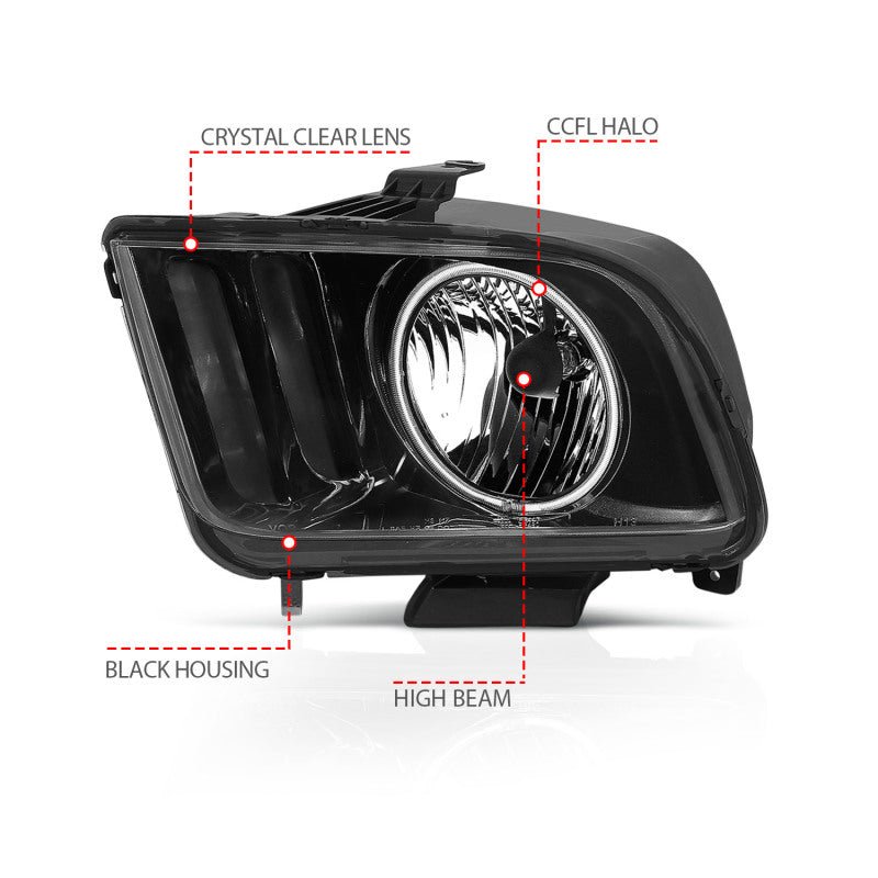 ANZO 2005-2009 Ford Mustang Crystal Headlights w/ Halo Black (CCFL) - Crew Original