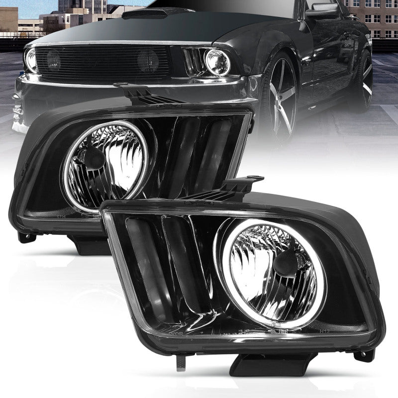 ANZO 2005-2009 Ford Mustang Crystal Headlights w/ Halo Black (CCFL) - Crew Original