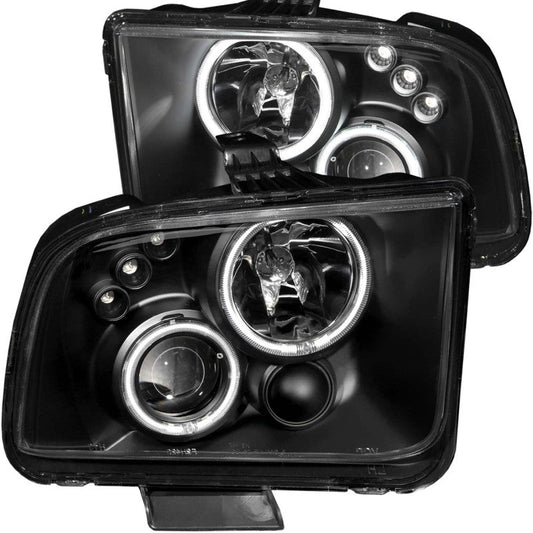 ANZO 2005-2009 Ford Mustang Projector Headlights w/ Halo Black - Crew Original