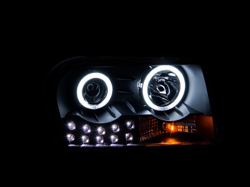 ANZO 2005-2010 Chrysler 300 Projector Headlights w/ Halo Black (Does Not Fit S Models) - Crew Original