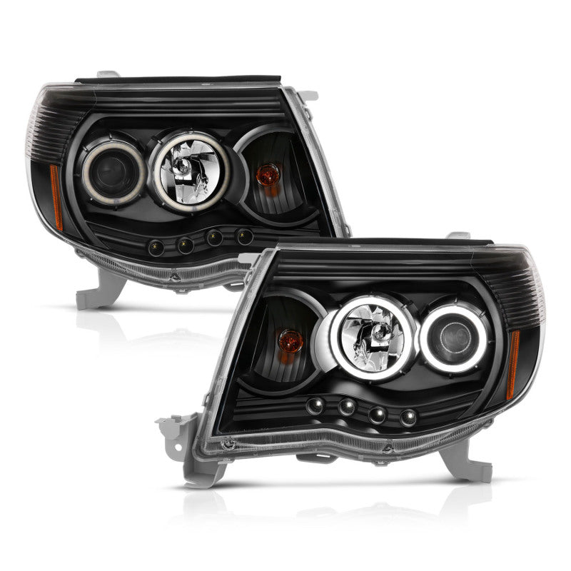 ANZO 2005-2011 Toyota Tacoma Projector Headlights w/ Halo Black - Crew Original