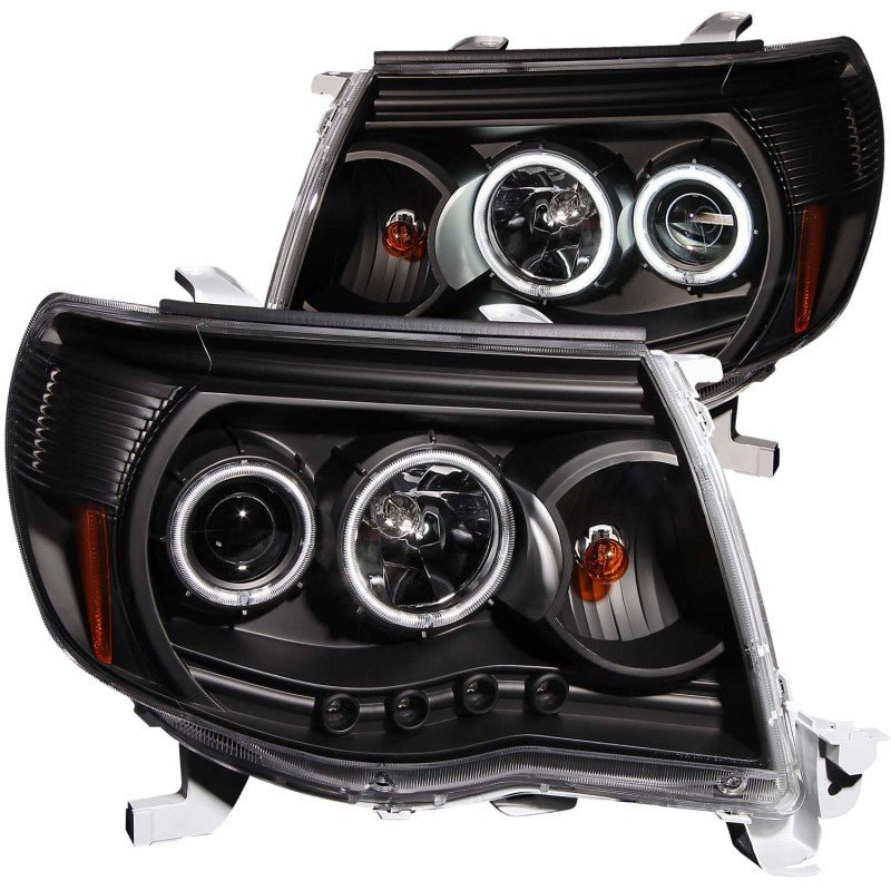 ANZO 2005-2011 Toyota Tacoma Projector Headlights w/ Halo Black - Crew Original