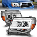 ANZO 2005-2011 Toyota Tacoma Projector Headlights w/ Light Bar Chrome Housing - Crew Original