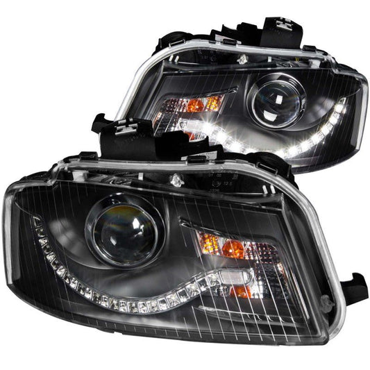 ANZO 2006-2008 Audi A3 Projector Headlights Black (R8 LED Style) - Crew Original