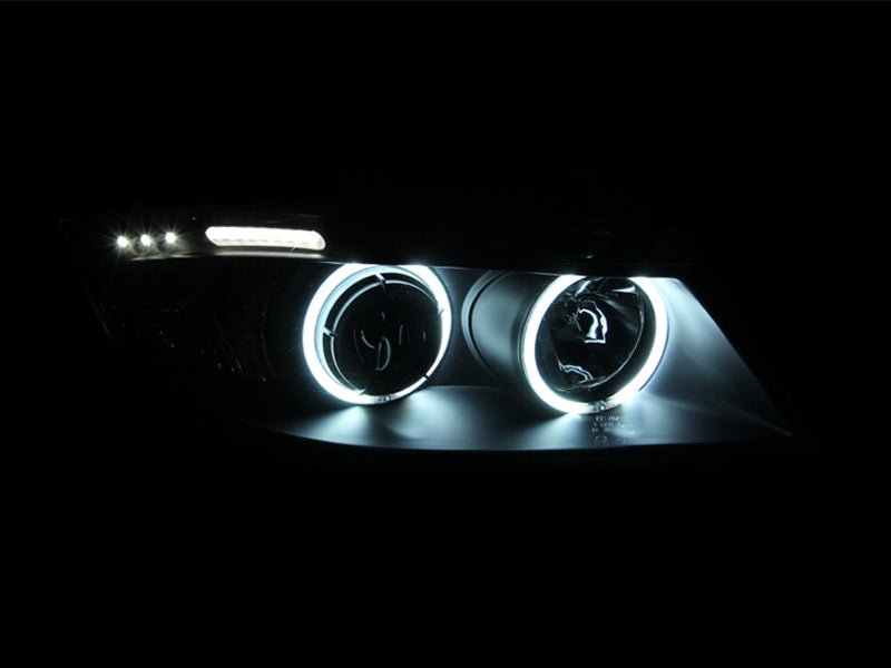 ANZO 2006-2008 BMW 3 Series E90-E91 Projector Headlights w/ Halo w/ LED Bar Black (CCFL) - Crew Original