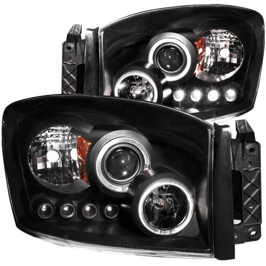 ANZO 2006-2008 Dodge Ram 1500 Projector Headlights w/ Halo Black - Crew Original