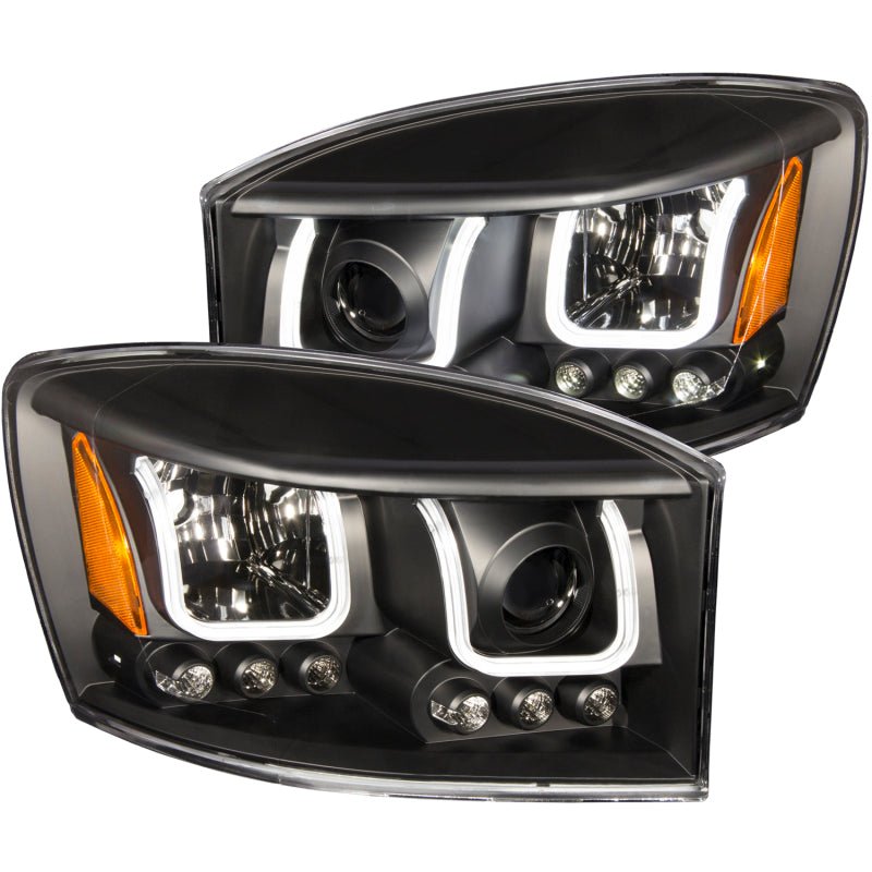 ANZO 2006-2008 Dodge Ram 1500 Projector Headlights w/ U-Bar Black - Crew Original