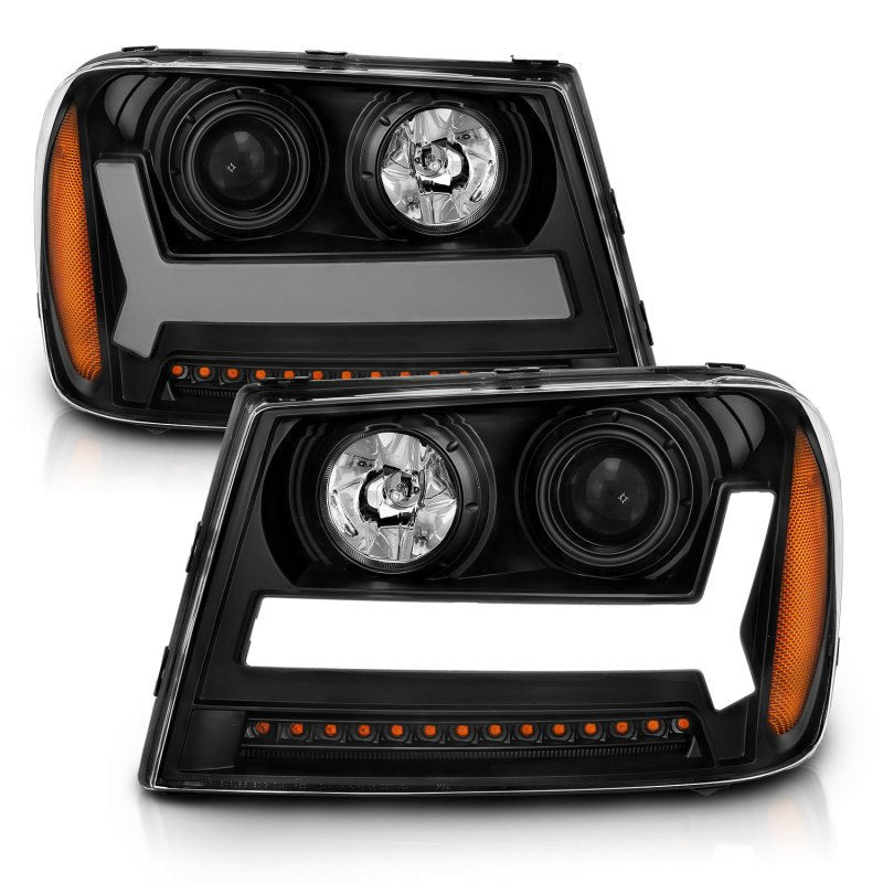 ANZO 2006-2009 Chevrolet Trailblazer Projector Headlights w/ Plank Style Design Black w/ Amber - Crew Original