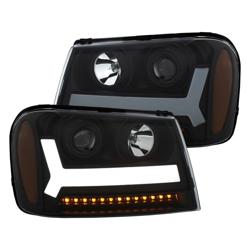 ANZO 2006-2009 Chevrolet Trailblazer Projector Headlights w/ Plank Style Design Black w/ Amber - Crew Original