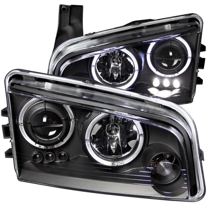 ANZO 2006-2010 Dodge Charger Projector Headlights w/ Halo Black - Crew Original