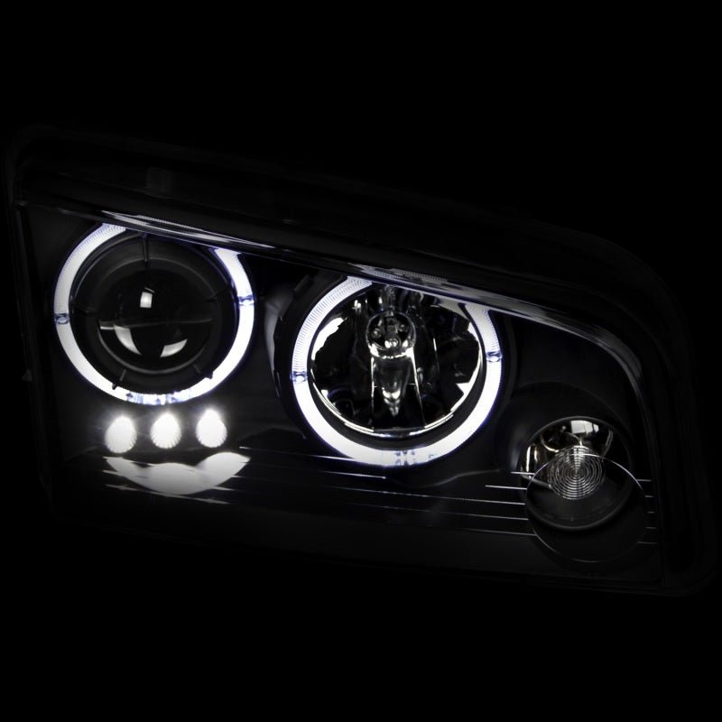 ANZO 2006-2010 Dodge Charger Projector Headlights w/ Halo Black - Crew Original