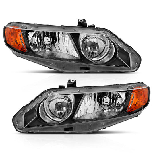 ANZO 2006-2011 Honda Civic 4 Door Crystal Headlight Black Amber (OE Replacement) - Crew Original