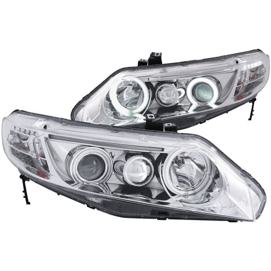 ANZO 2006-2011 Honda Civic Projector Headlights w/ Halo Chrome (CCFL) - Crew Original