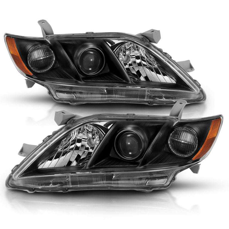 ANZO 2007-2009 Toyota Camry Projector Headlight Black Amber - Crew Original