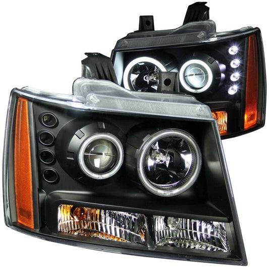 ANZO 2007-2013 Chevrolet Avalanche Projector Headlights w/ Halo Black (CCFL) - Crew Original