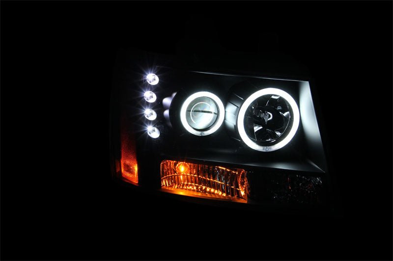 ANZO 2007-2013 Chevrolet Avalanche Projector Headlights w/ Halo Black (CCFL) - Crew Original