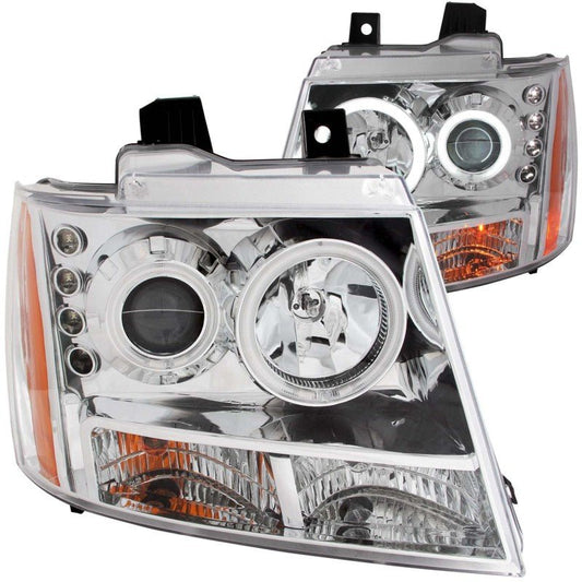 ANZO 2007-2013 Chevrolet Avalanche Projector Headlights w/ Halo Chrome - Crew Original