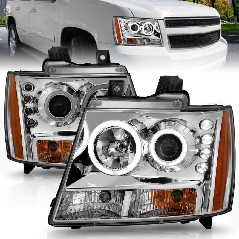 ANZO 2007-2013 Chevrolet Avalanche Projector Headlights w/ Halo Chrome - Crew Original