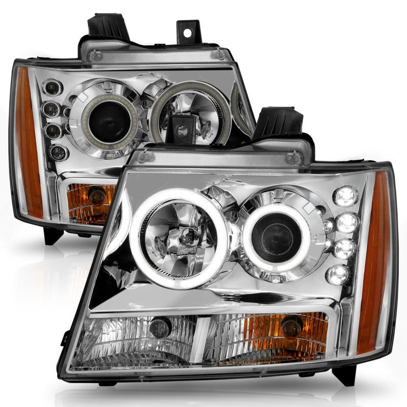 ANZO 2007-2013 Chevrolet Avalanche Projector Headlights w/ Halo Chrome - Crew Original