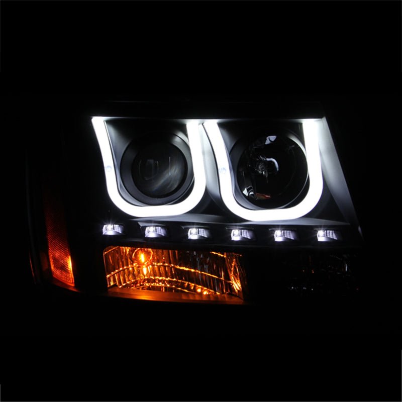 ANZO 2007-2013 Chevrolet Avalanche Projector Headlights w/ U-Bar Black - Crew Original