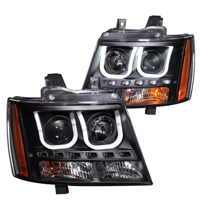 ANZO 2007-2013 Chevrolet Avalanche Projector Headlights w/ U-Bar Black - Crew Original