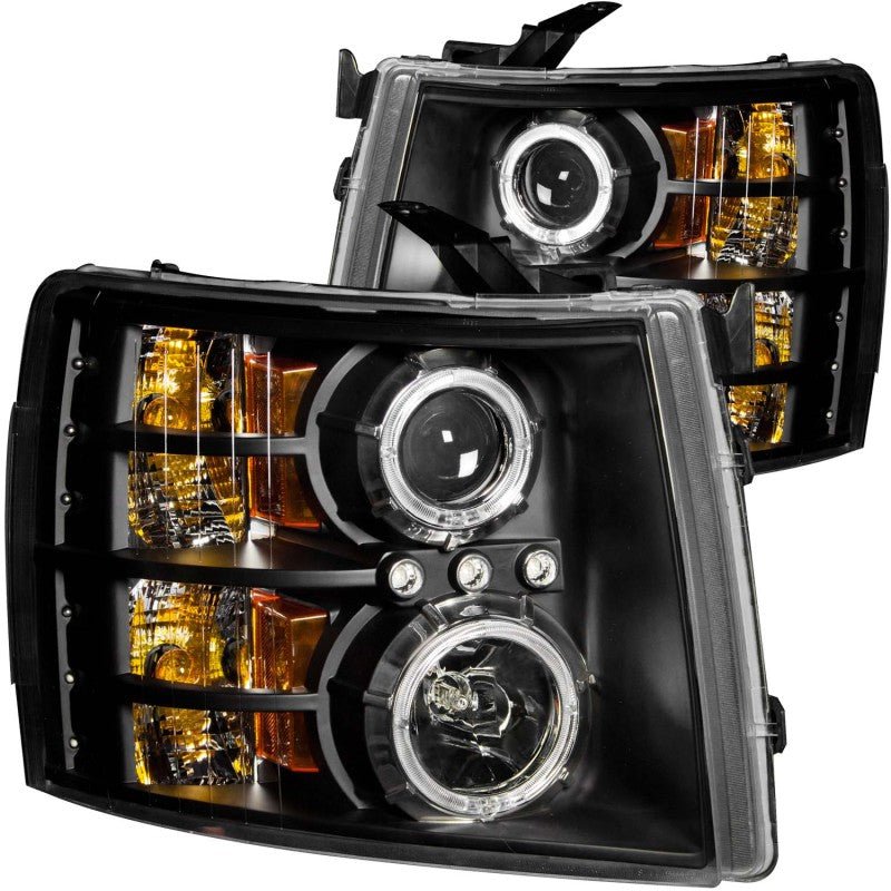 ANZO 2007-2013 Chevrolet Silverado 1500 Projector Headlights w/ Halo Black - Crew Original