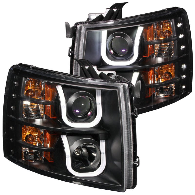 ANZO 2007-2013 Chevrolet Silverado 1500 Projector Headlights w/ U-Bar Black - Crew Original