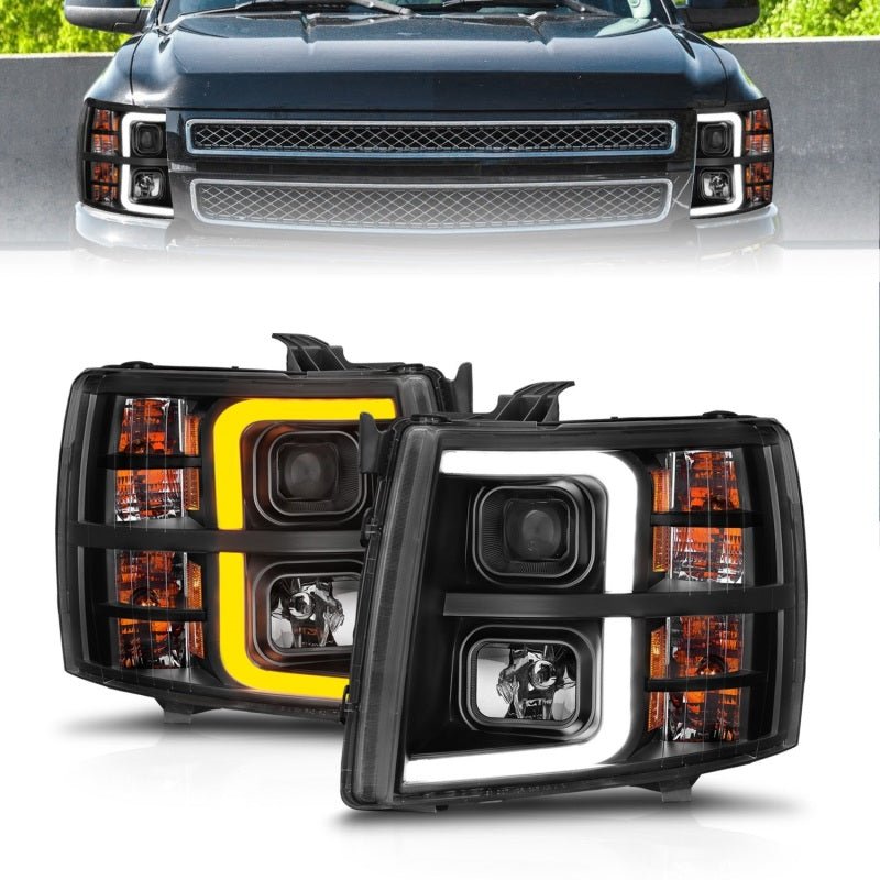 ANZO 2007-2013 Chevrolet Silverado 1500 Projector w/ Light Bar Black Housing w/ Sequential - Crew Original