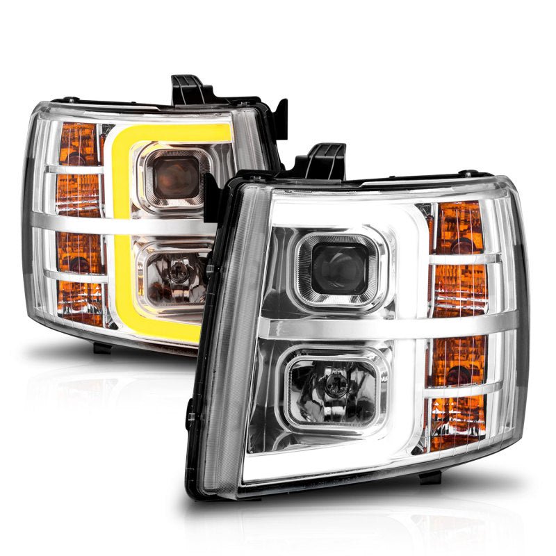 ANZO 2007-2013 Chevrolet Silverado 1500 Projector w/ Light Bar Chrome Housing w/ Sequential - Crew Original