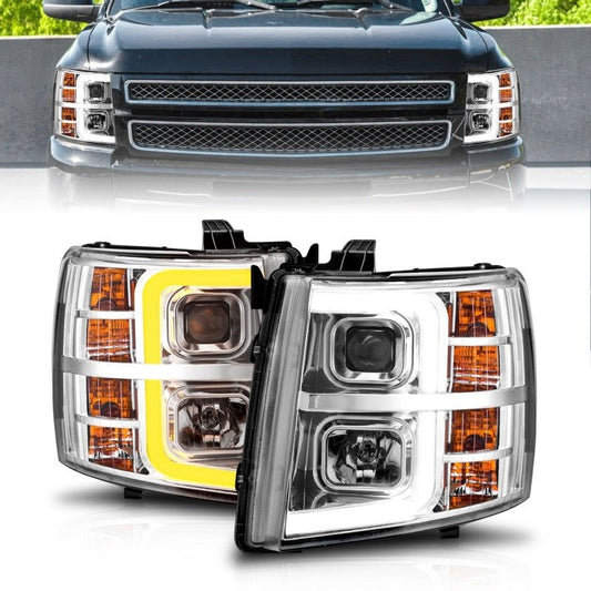 ANZO 2007-2013 Chevrolet Silverado 1500 Projector w/ Light Bar Chrome Housing w/ Sequential - Crew Original