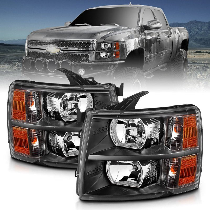 ANZO 2007-2013 Chevrolet Silverado Crystal Headlights Black - Crew Original