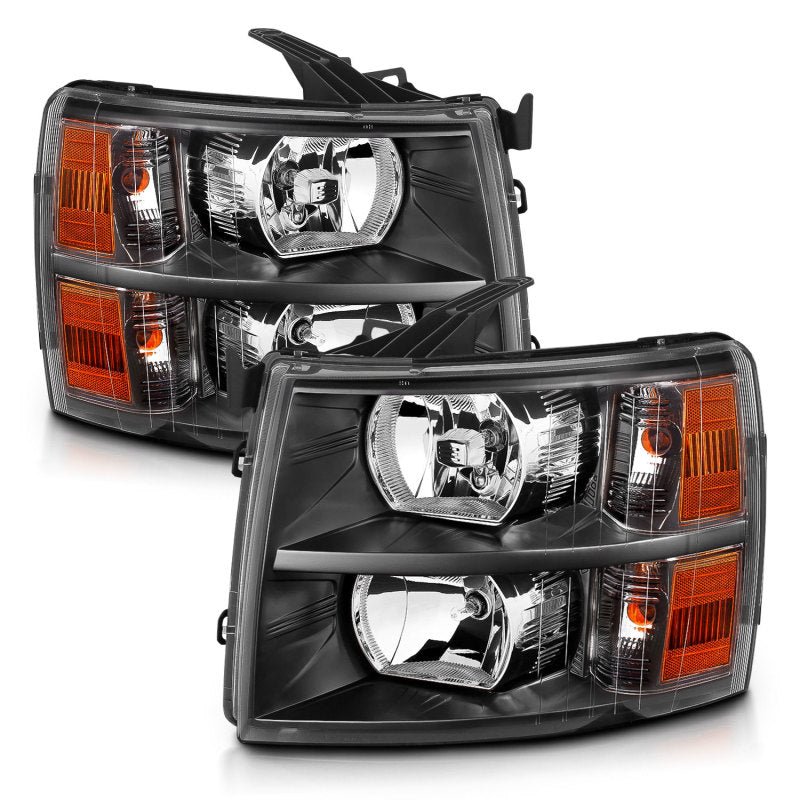 ANZO 2007-2013 Chevrolet Silverado Crystal Headlights Black - Crew Original