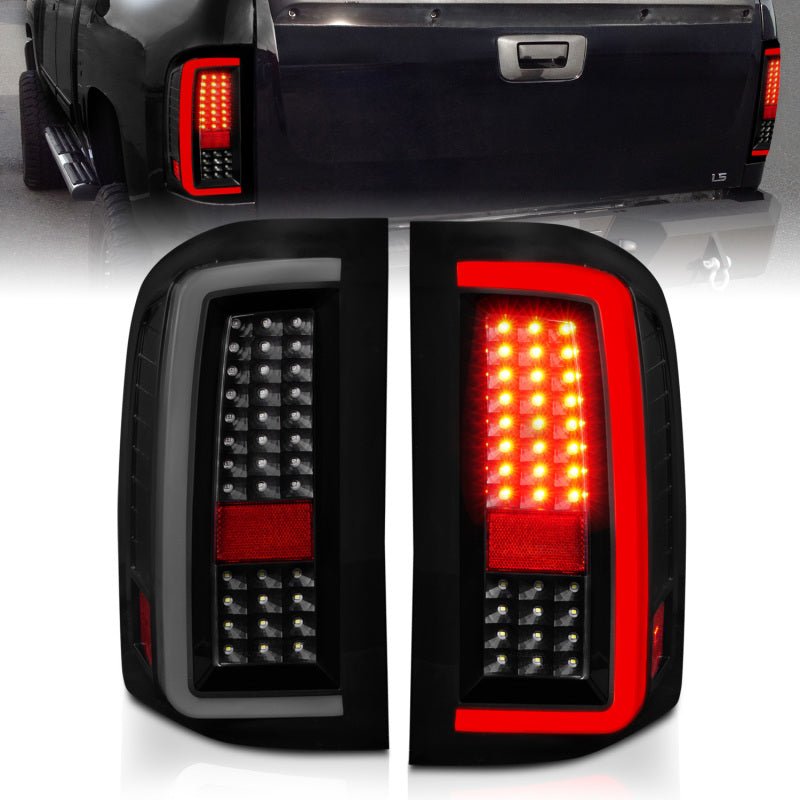 ANZO 2007-2013 Chevrolet Silverado1500/ 2500/ 3500 LED Tail Lights w/ Light Bar Black Housing Smoke - Crew Original