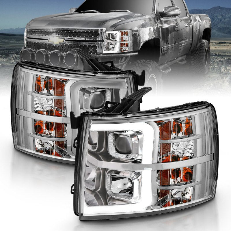 ANZO 2007-2013 Chevy Silverado 1500 Projector Plank Style Chrome Amber - Crew Original