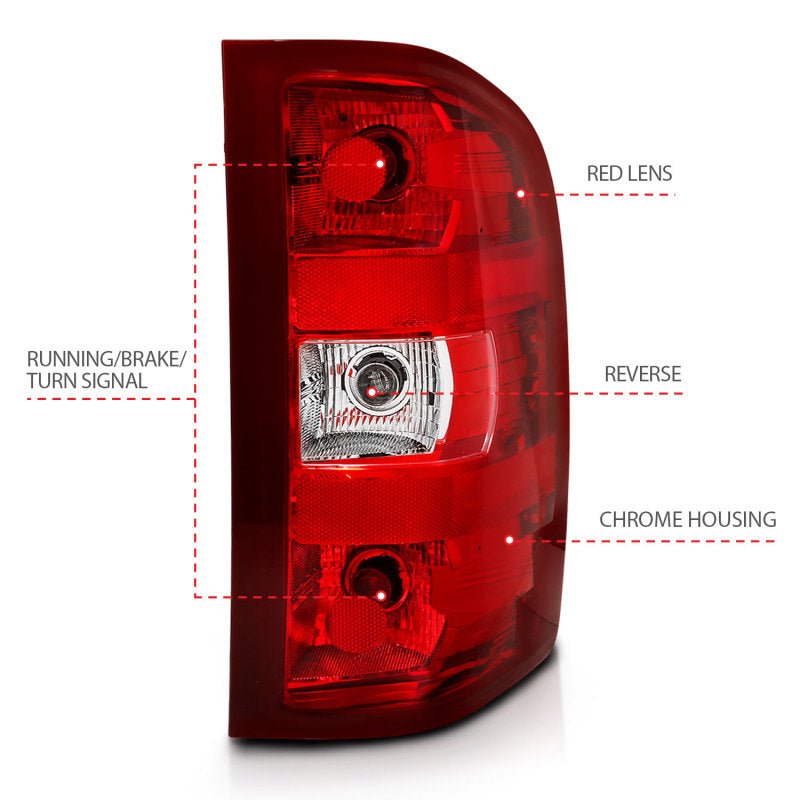 ANZO 2007-2013 Chevy Silverado Taillight Red/Clear Lens (OE Replacement) - Crew Original