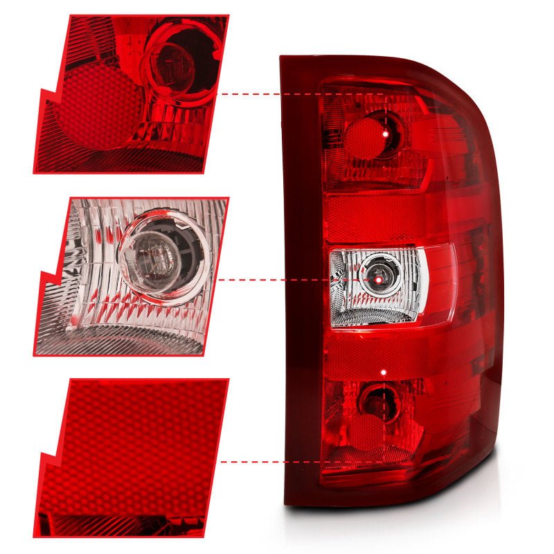 ANZO 2007-2013 Chevy Silverado Taillight Red/Clear Lens (OE Replacement) - Crew Original