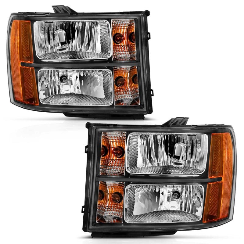 ANZO 2007-2013 Gmc Sierra 1500 Crystal Headlight Black Amber - Crew Original