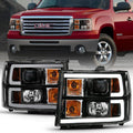 ANZO 2007-2013 Gmc Sierra 1500 Projector Headlight Plank Style Black w/ Clear Lens Amber - Crew Original