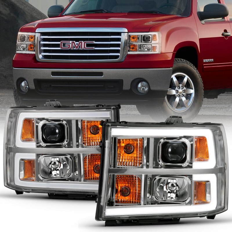 ANZO 2007-2013 Gmc Sierra 1500 Projector Headlight Plank Style Chrome w/ Clear Lens Amber - Crew Original