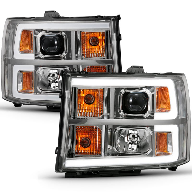 ANZO 2007-2013 Gmc Sierra 1500 Projector Headlight Plank Style Chrome w/ Clear Lens Amber - Crew Original