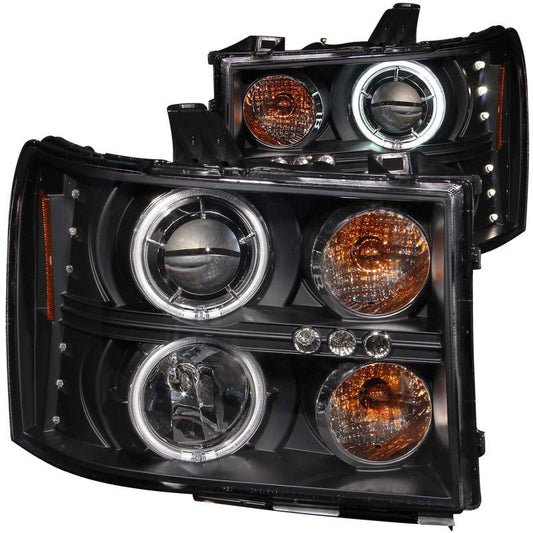 ANZO 2007-2013 Gmc Sierra 1500 Projector Headlights w/ Halo Black - Crew Original