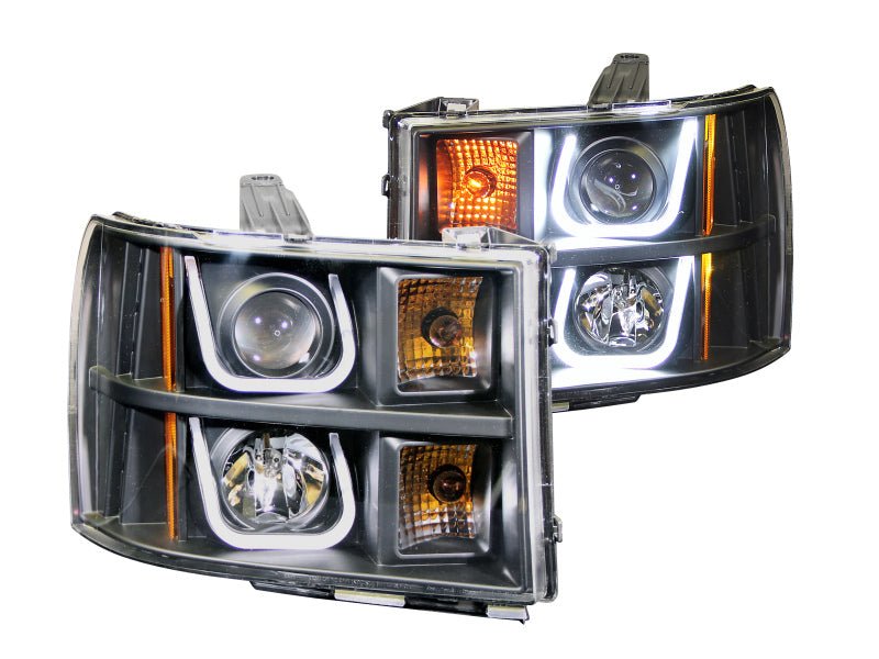 ANZO 2007-2013 Gmc Sierra 1500 Projector Headlights w/ U-Bar Black - Crew Original