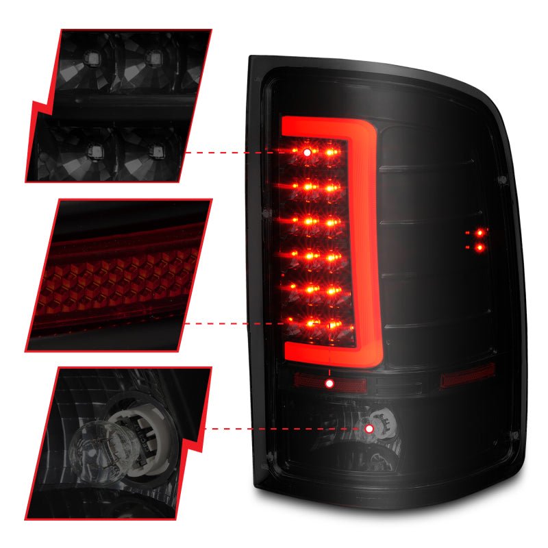 ANZO 2007-2013 GMC Sierra LED Tail Lights w/ Light Bar Black Housing Smoke Lens - Crew Original